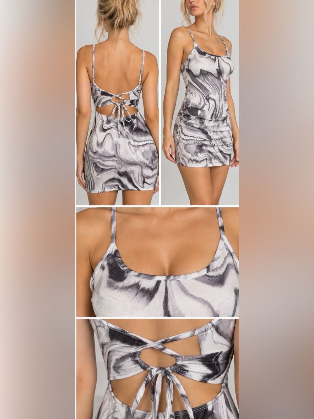 Bijou Apparel Marble Print Open Back Bodycon Mini Dress Made in USA Large